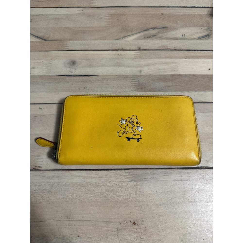 Disney x Coach Mickey Skateboarding Mouse Leather Wallet Yellow